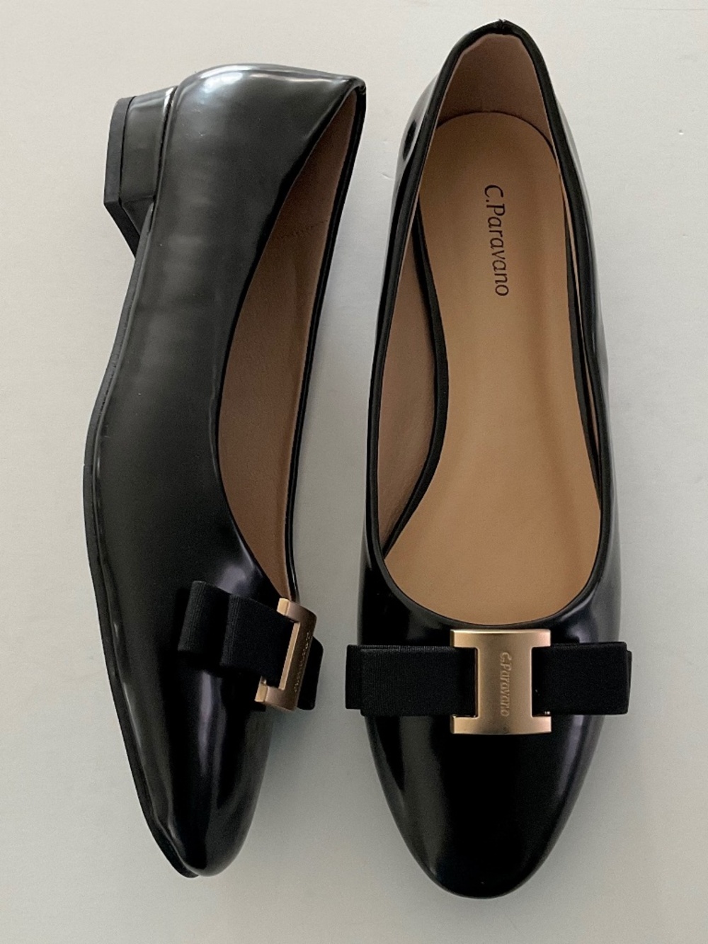 C.PARAVANO Metal Buckle Bow Detail Flats Black Size EU 40.5 US 10 NEW